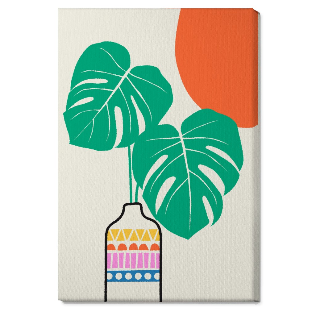 Monstera Leaves in a Vase - Neutral Wall Art, No Frame, Single piece, Canvas, 20x30, Multicolor