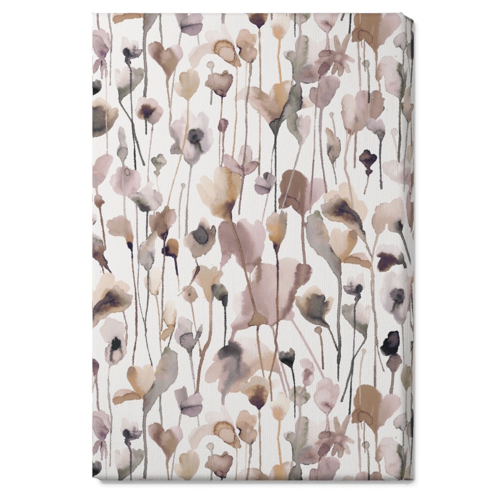 Watercolor Wild Rustic Flowers - Neutral Wall Art, No Frame, Single piece, Canvas, 20x30, Brown