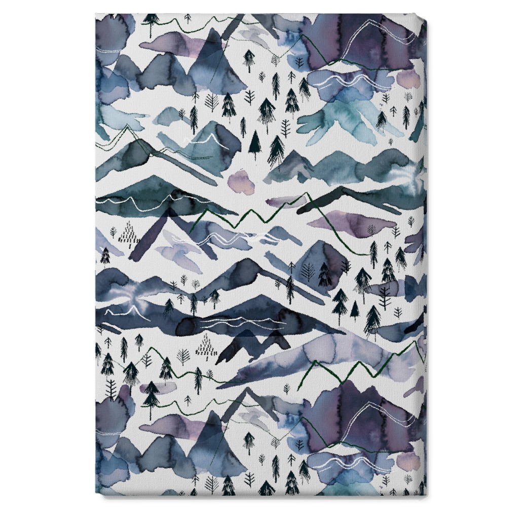 Watercolor Mountains - Blue on White Wall Art, No Frame, Single piece, Canvas, 20x30, Blue, True Blue