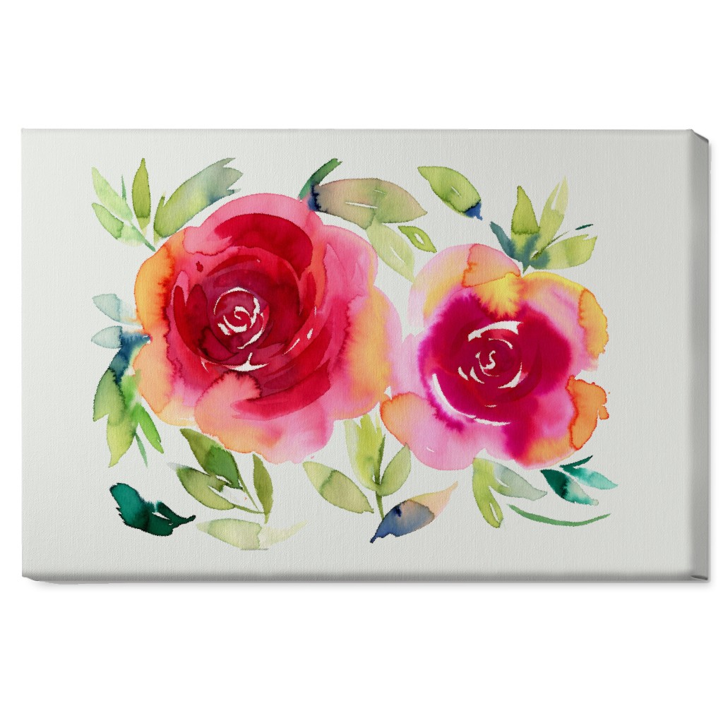 Watercolor Flowers - Pink on White Wall Art, No Frame, Single piece, Canvas, 20x30, Pink, Bright Pink