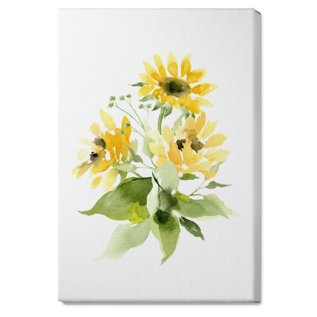 Bunch of Sunflowers Watercolor - Yellow Wall Art, No Frame, Single piece, Canvas, 20x30, Yellow