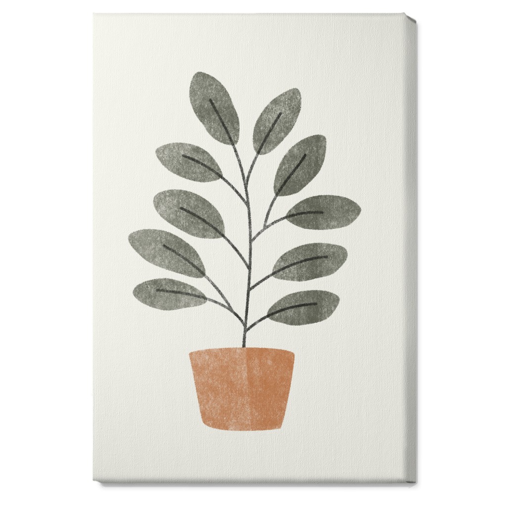 Botanical Plant in Pot - Gray and Beige Wall Art, No Frame, Single piece, Canvas, 20x30, Gray