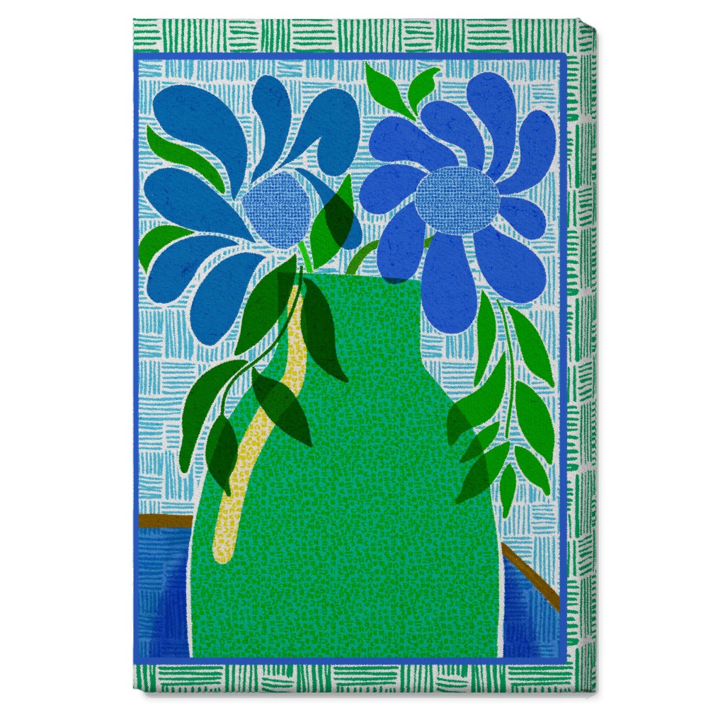 Florals in a Vase - Blue and Green Wall Art, No Frame, Single piece, Canvas, 20x30, Green