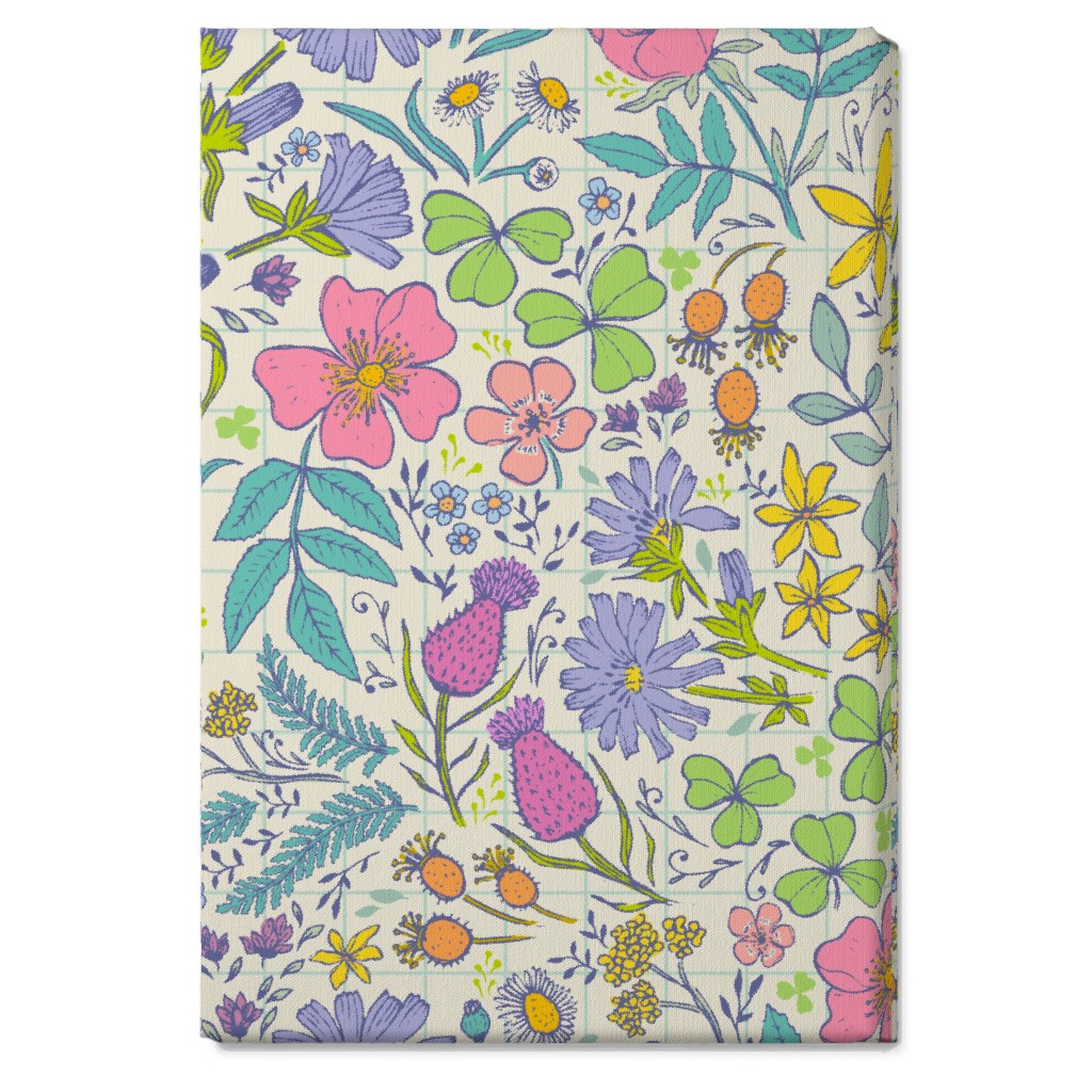 Hand Drawn Flowers - Multi Wall Art, No Frame, Single piece, Canvas, 20x30, Multicolor