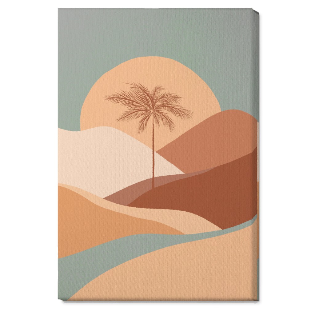 Tropical Boho Palm Sunset - Orange and Blue Wall Art, No Frame, Single piece, Canvas, 20x30, Multicolor