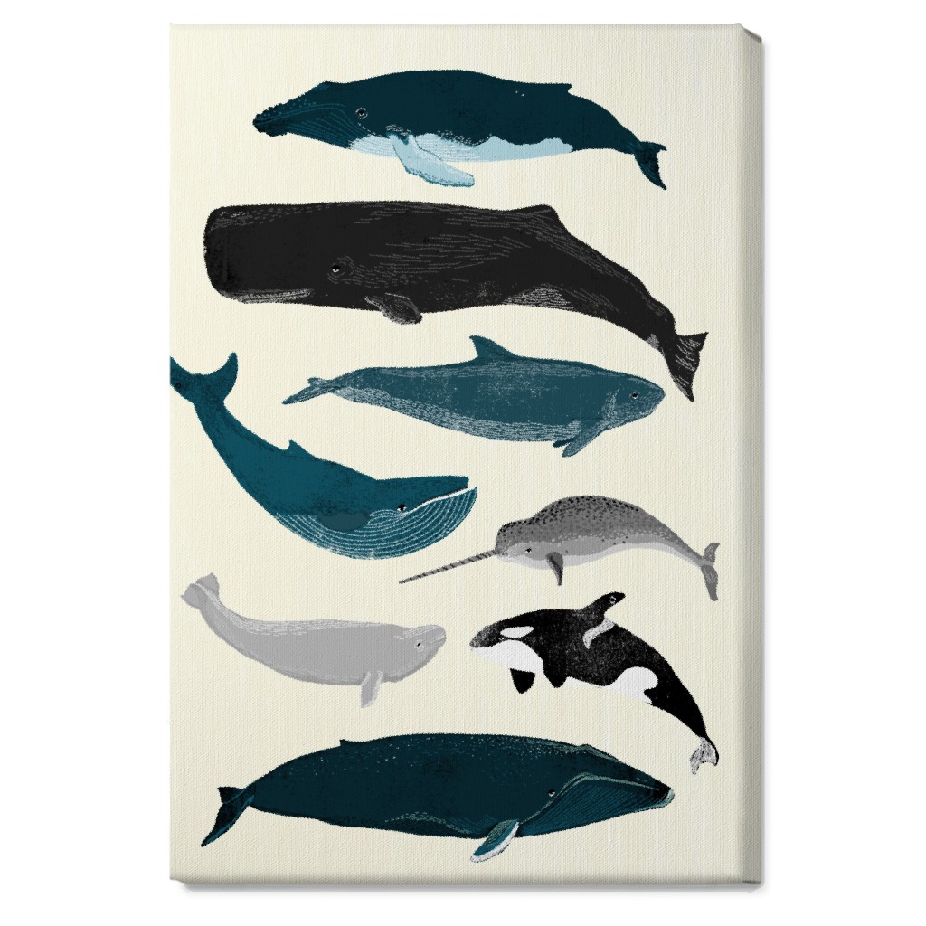 Ocean Whales on White Wall Art, No Frame, Single piece, Canvas, 20x30, Blue