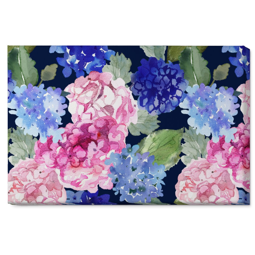 Spring Hydrangea Watercolor - Navy Wall Art, No Frame, Single piece, Canvas, 20x30, Multicolor