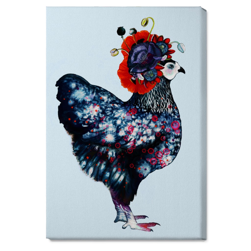 Poppycock - Floral Chicken Wall Art, No Frame, Single piece, Canvas, 20x30, Multicolor