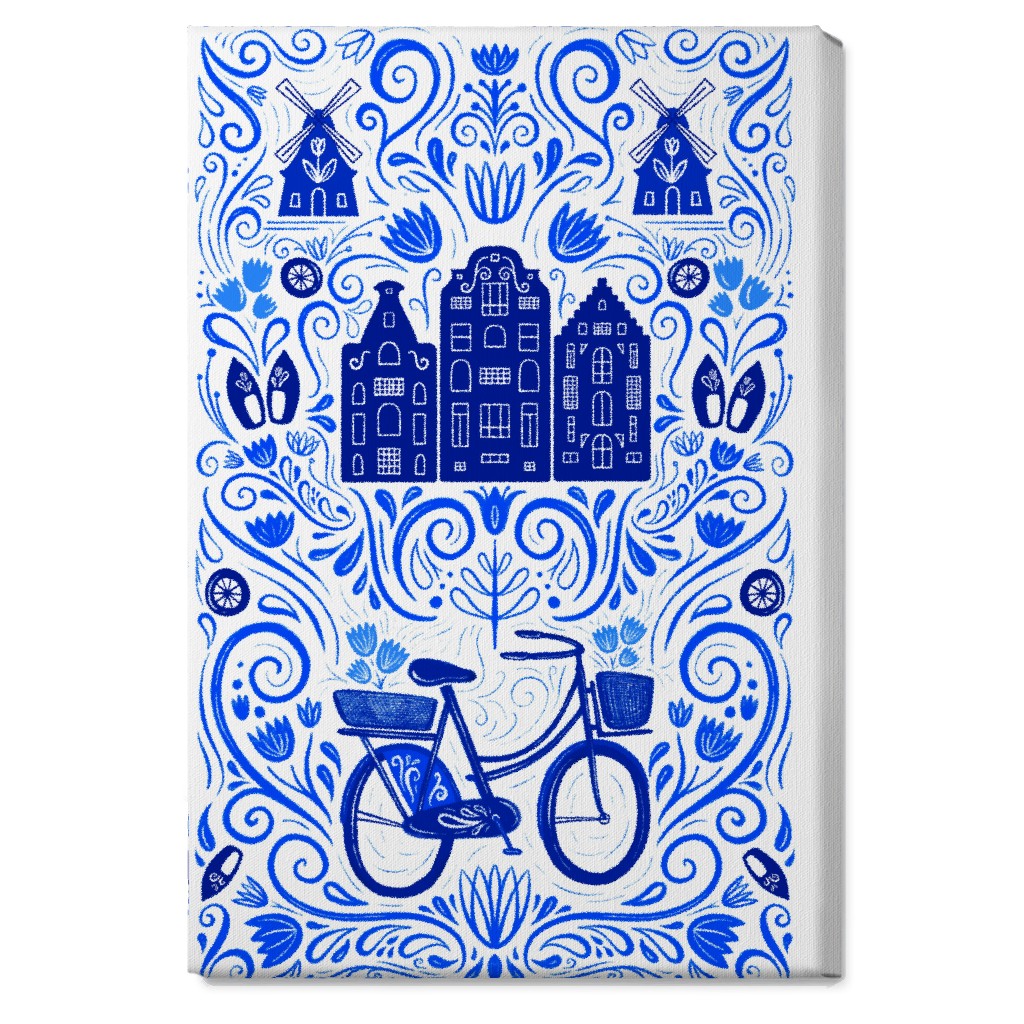Dutch Bike Folk Art - Blue Wall Art, No Frame, Single piece, Canvas, 20x30, Blue
