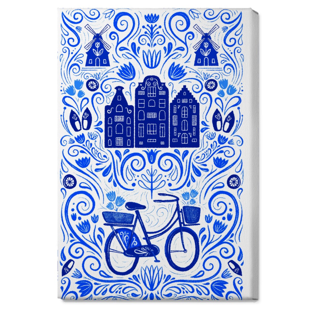 Dutch Bike Folk Art - Blue Wall Art, No Frame, Single piece, Canvas, 20x30, Blue, True Blue