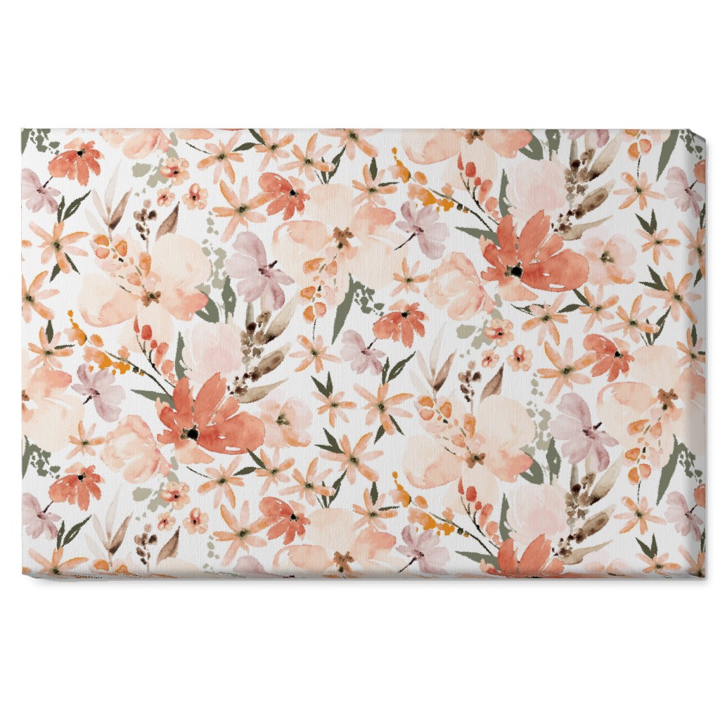 Earth Tone Floral Summer in Peach & Apricot Wall Art, No Frame, Single piece, Canvas, 20x30, Pink