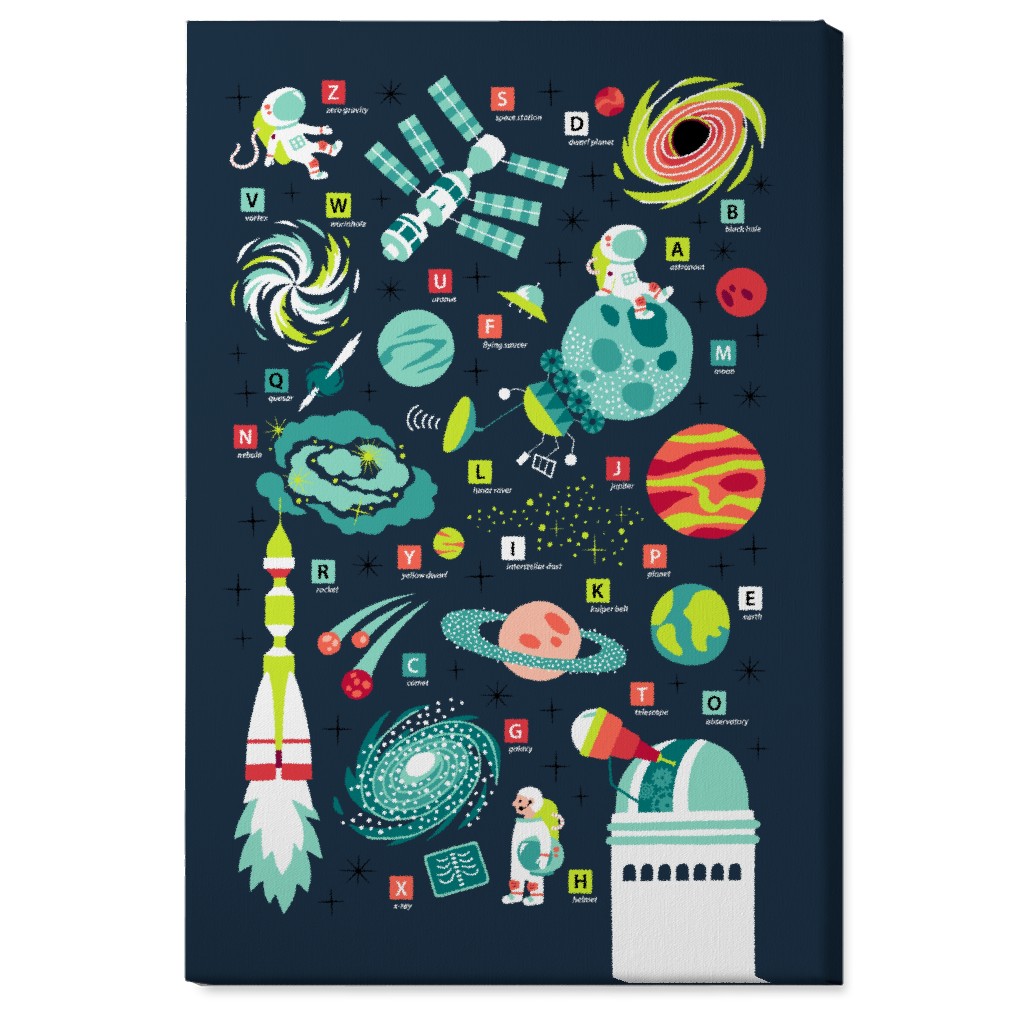 Space Travel Abcs Wall Art, No Frame, Single piece, Canvas, 24x36, Blue, True Blue