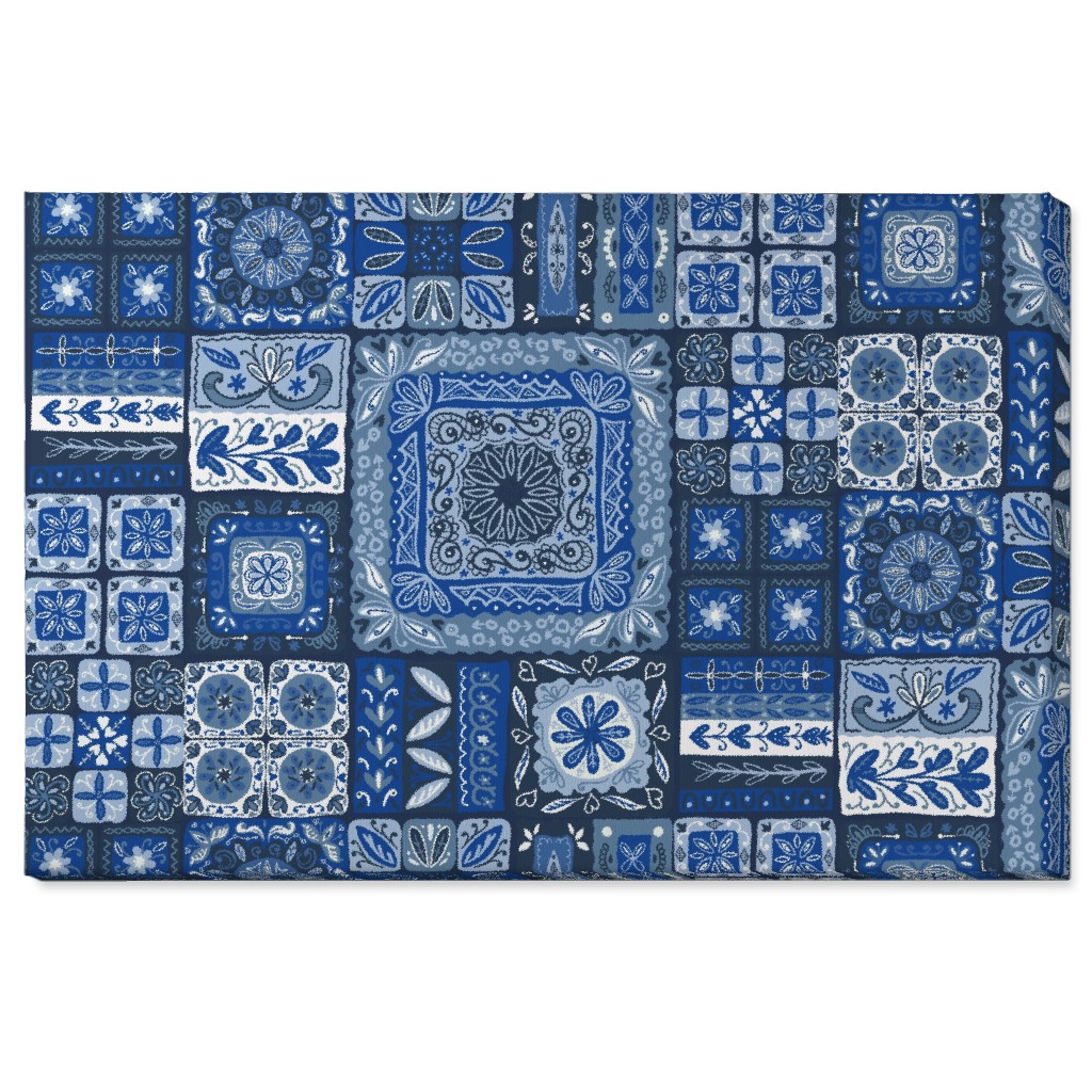 Grandma's Patchwork - Blue Wall Art, No Frame, Single piece, Canvas, 24x36, Blue, True Blue