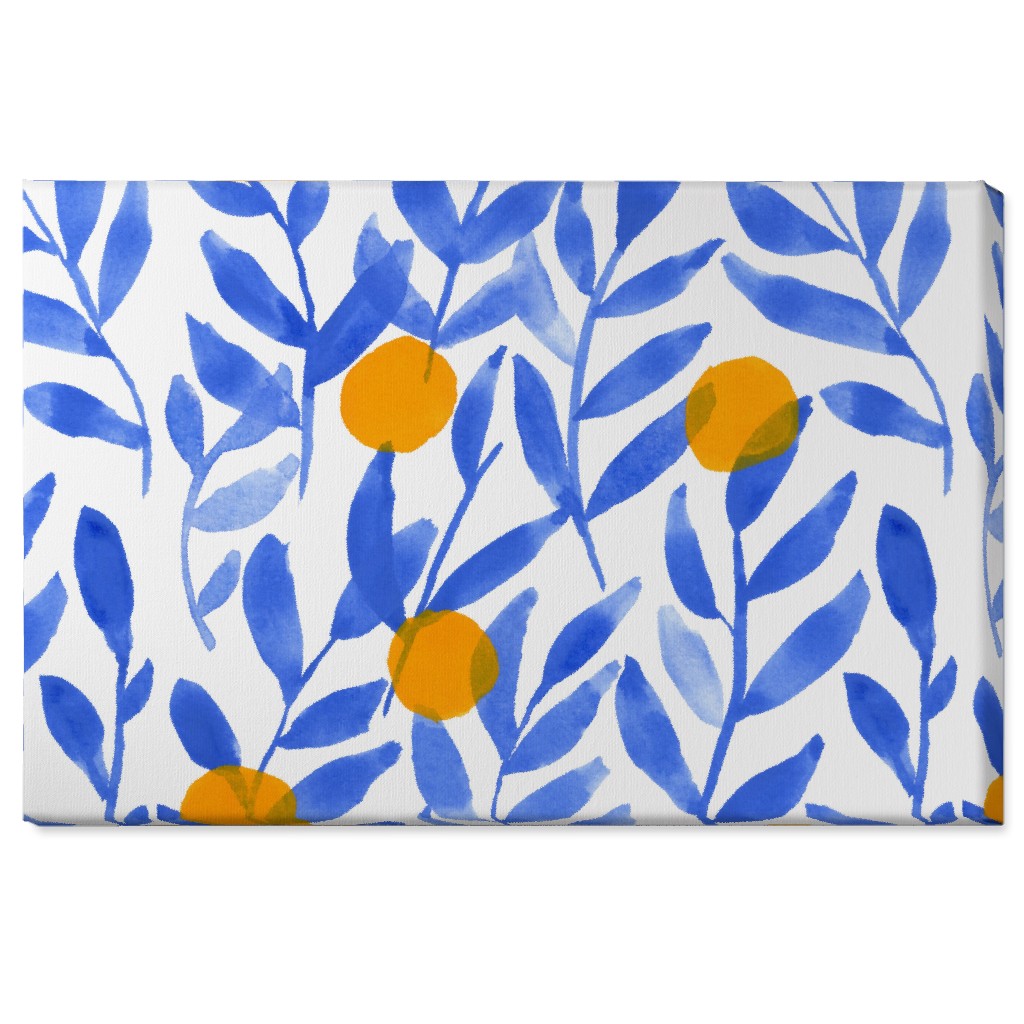 Modern Lemons Block - Blue and Orange Wall Art, No Frame, Single piece, Canvas, 24x36, Blue