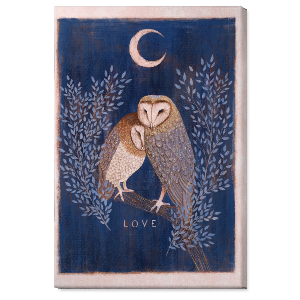 Pair of Barn Owls At Night Wall Art, No Frame, Single piece, Canvas, 24x36, Blue