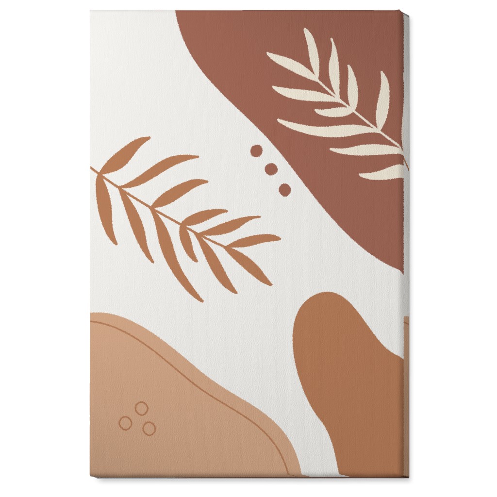 Fern Leaves and Abstract Shapes - Earth Tones Wall Art, No Frame, Single piece, Canvas, 24x36, Orange, Orange