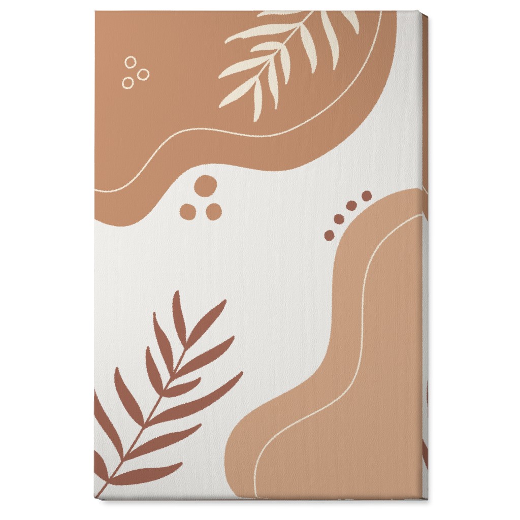 Fern Leaves and Abstract Shapes - Neutral Wall Art, No Frame, Single piece, Canvas, 24x36, Orange