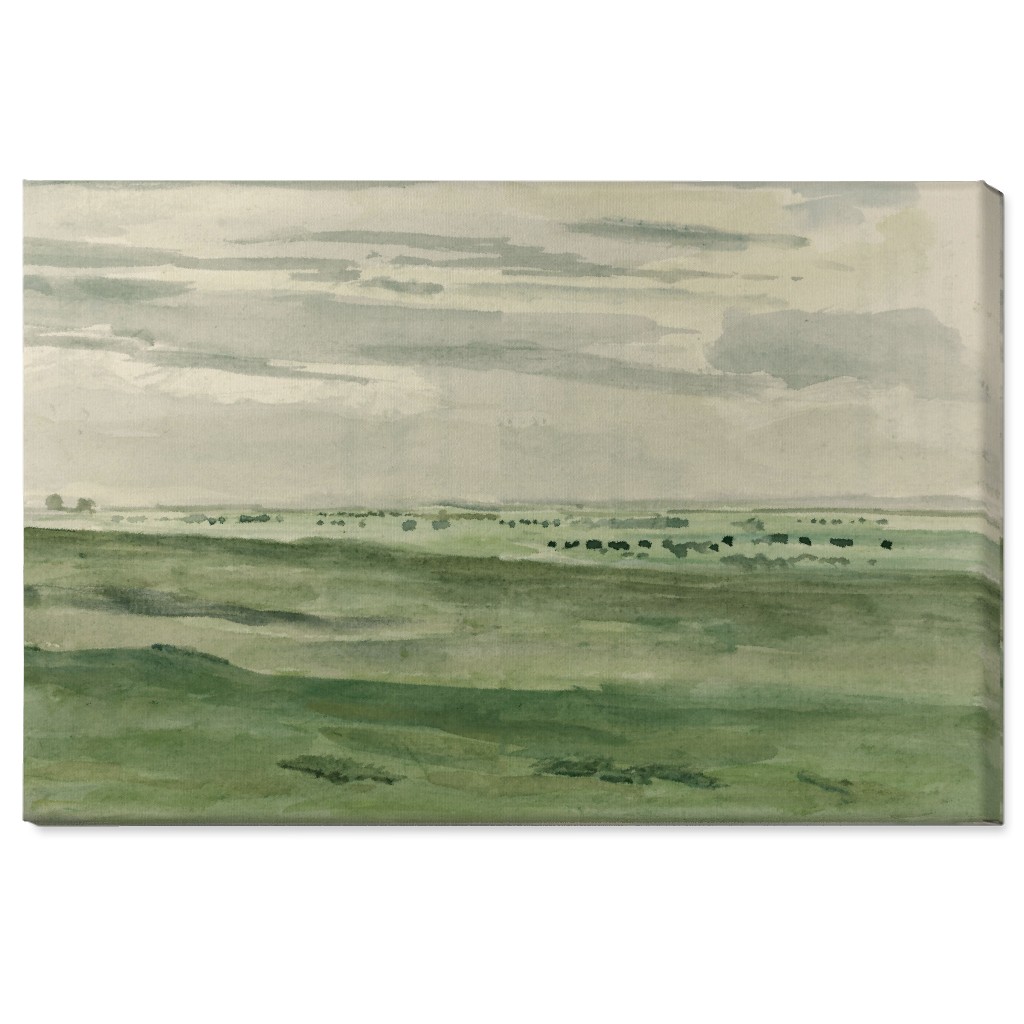 Watercolor Fields Wall Art, No Frame, Single piece, Canvas, 24x36, Green, Classic Green