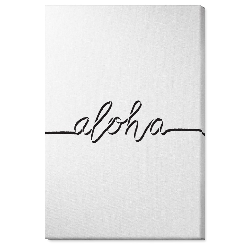 Aloha Script - Black and White Wall Art, No Frame, Single piece, Canvas, 24x36, White