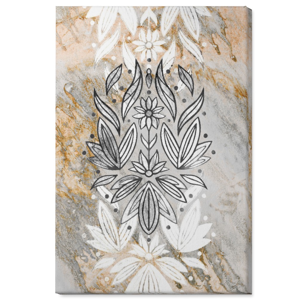 Floral Art Deco Marble Wall Art, No Frame, Single piece, Canvas, 24x36, Gray