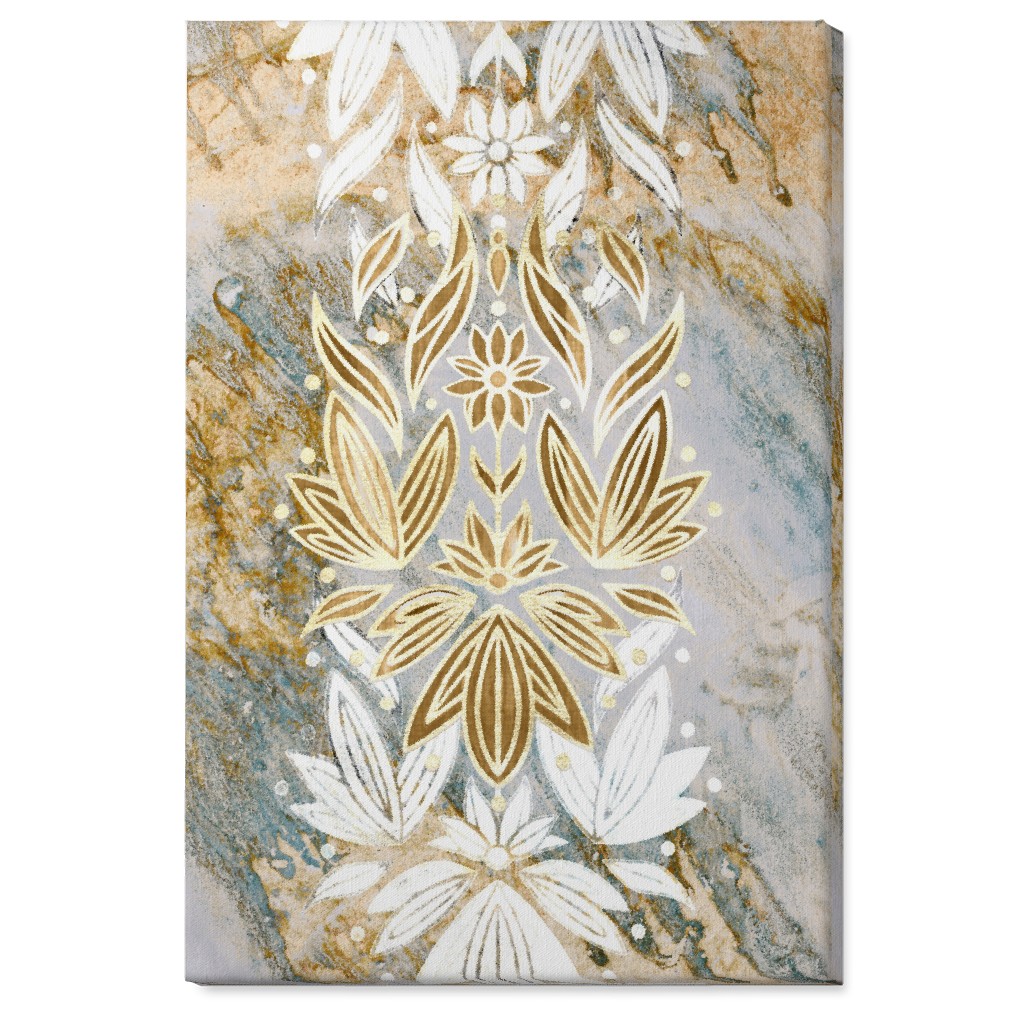 Floral Art Deco Marble Wall Art, No Frame, Single piece, Canvas, 24x36, Yellow, Pebble