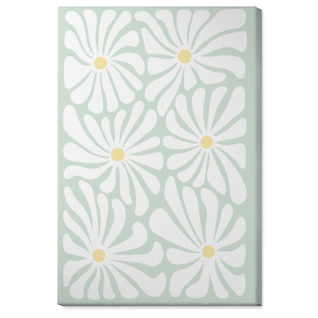 Retro Daisies Wall Art, No Frame, Single piece, Canvas, 24x36, Green, Aloe