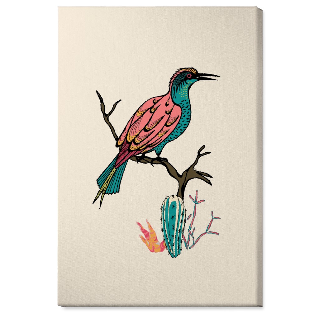 Bird on Branch - Multi Wall Art, No Frame, Single piece, Canvas, 24x36, Beige