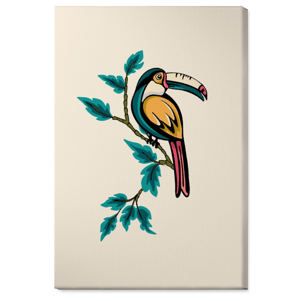 Perched Bird on Branch - Multi Wall Art, No Frame, Single piece, Canvas, 24x36, Beige, Pearl