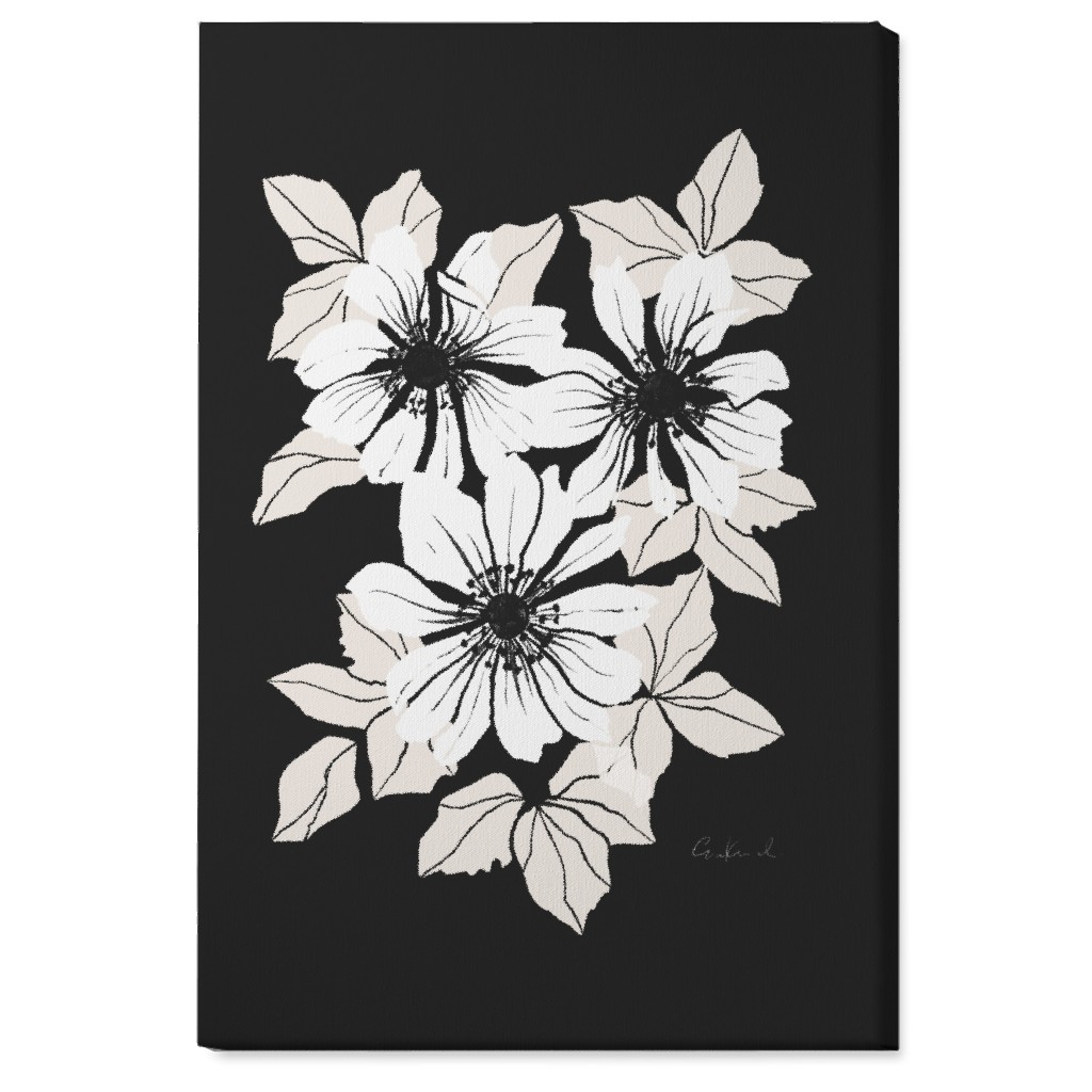 Botanical Big Anemones Wall Art, No Frame, Single piece, Canvas, 24x36, Gray, Charcoal