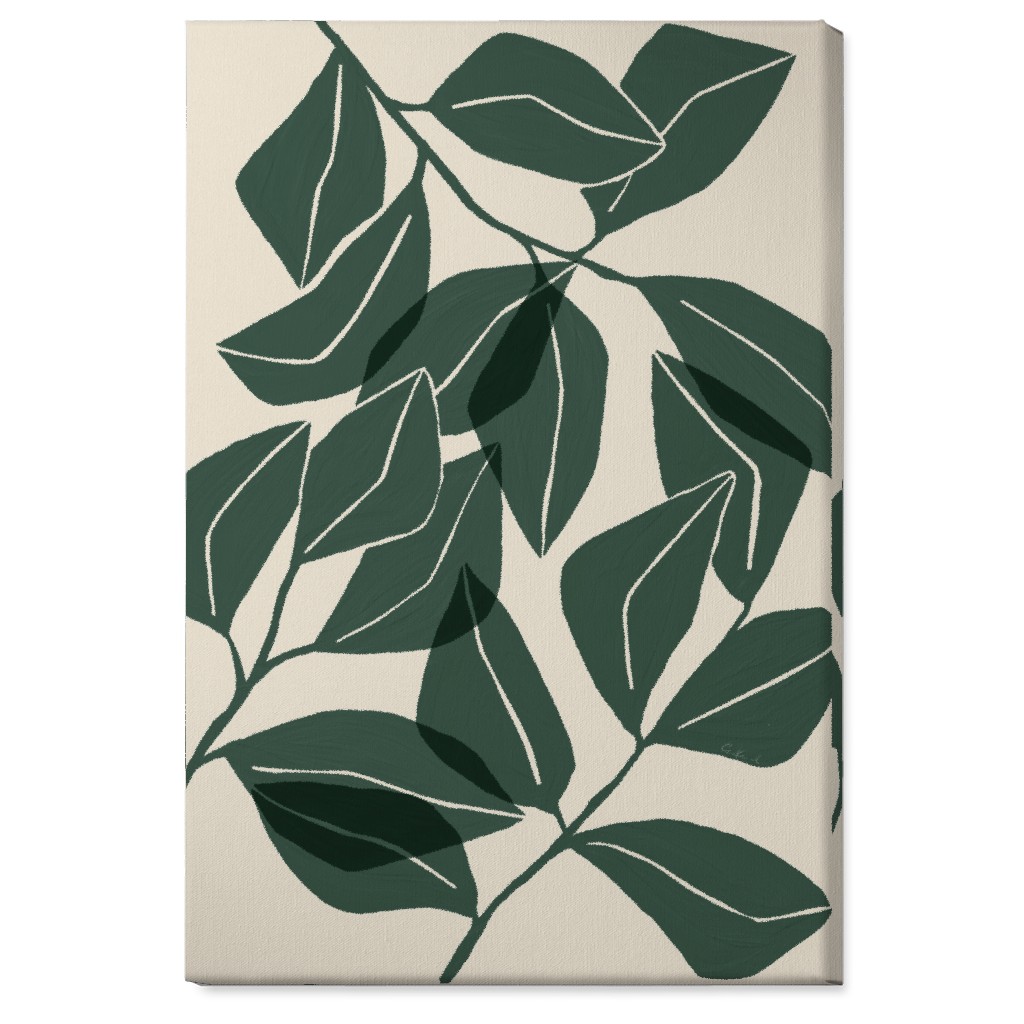 Botanical Ficus Leaves Wall Art, No Frame, Single piece, Canvas, 24x36, Green, Spruce