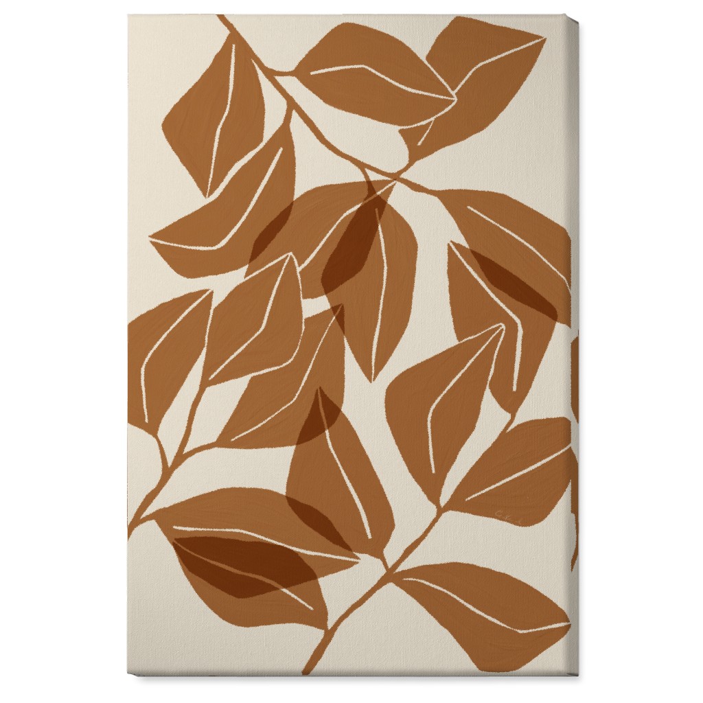 Botanical Ficus Leaves Wall Art, No Frame, Single piece, Canvas, 24x36, Orange, Earth