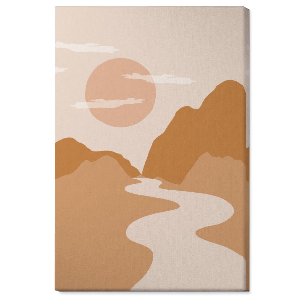 Abstract Mountain River Landscape - Neutral Wall Art, No Frame, Single piece, Canvas, 24x36, Orange
