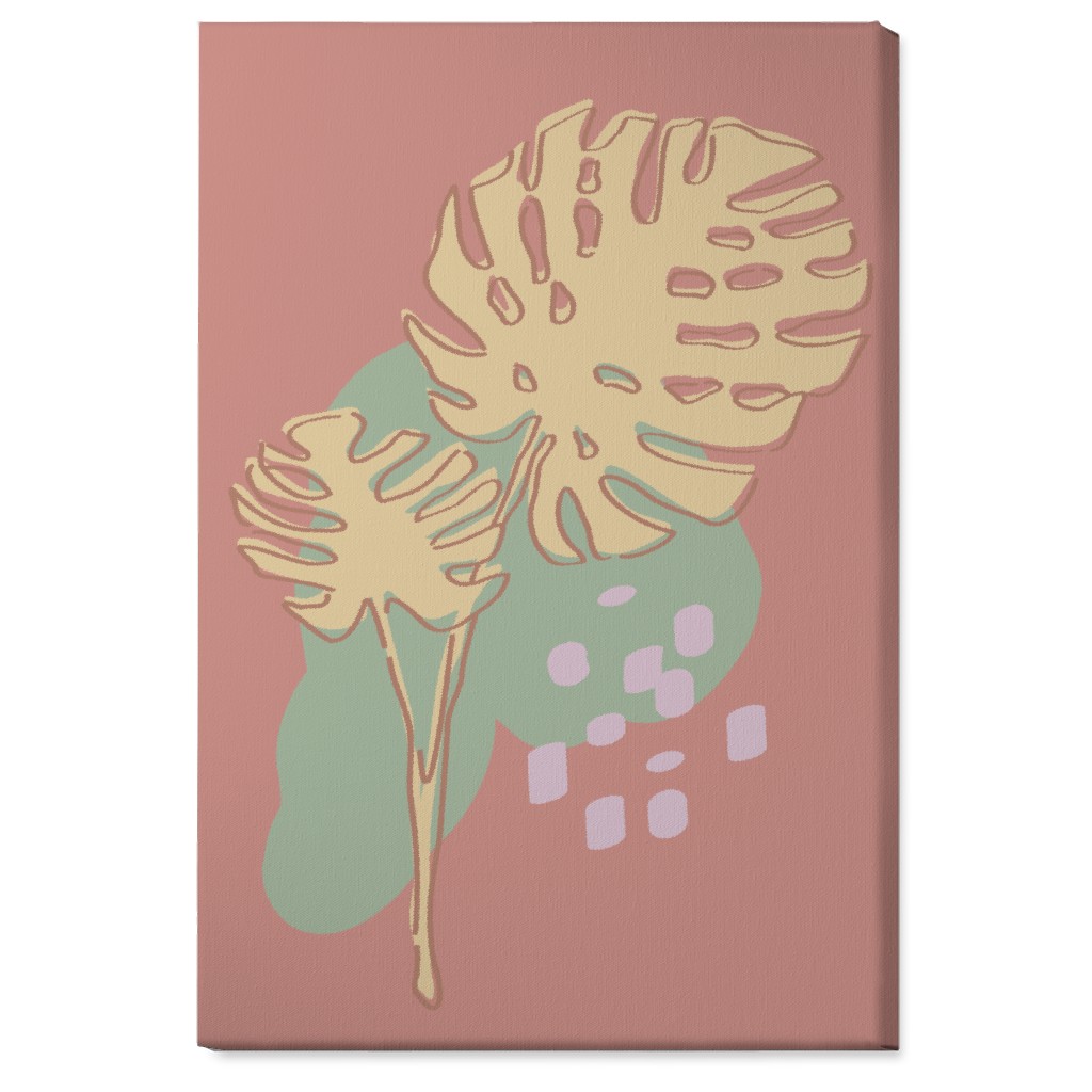 Modern Monstera Leaf - Pink Wall Art, No Frame, Single piece, Canvas, 24x36, Brown, Brown
