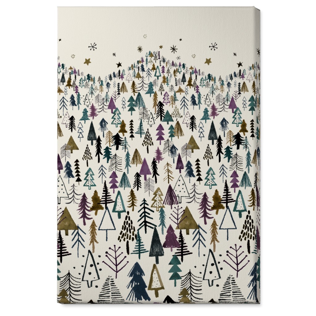 Mountain Trees in the Forest Night - Green and Brown Wall Art, No Frame, Single piece, Canvas, 24x36, Green, Classic Green