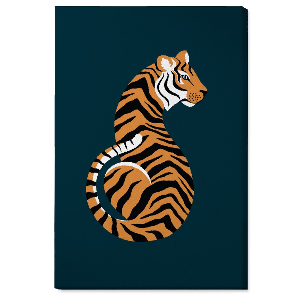 Tiger Illustration - Orange on Black Wall Art, No Frame, Single piece, Canvas, 24x36, Orange, Orange