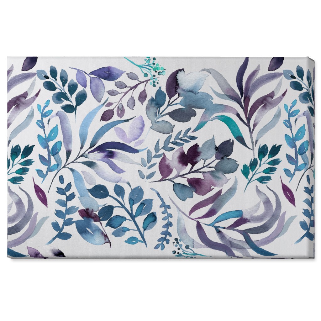 Watercolor Leaves Wall Art, No Frame, Single piece, Canvas, 24x36, Blue