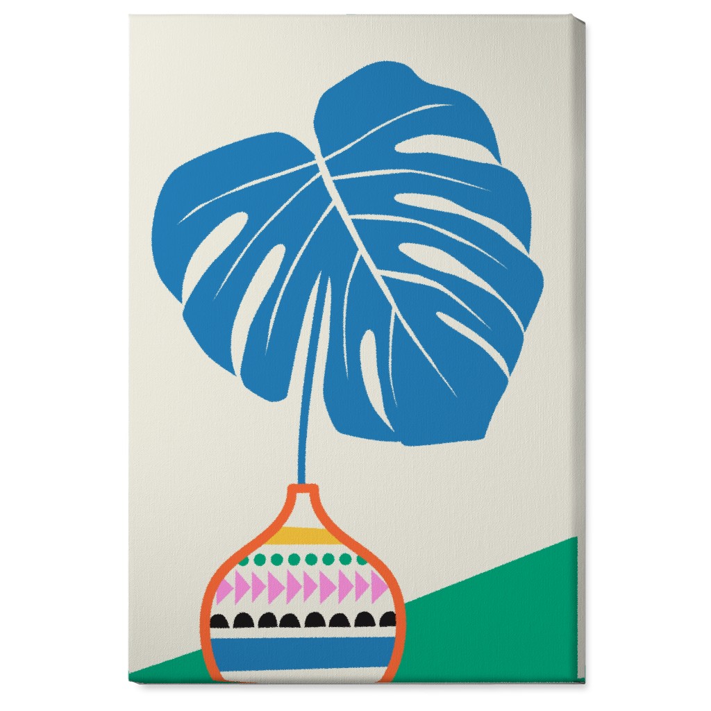 Monstera Leaf in Vase - Multi Wall Art, No Frame, Single piece, Canvas, 24x36, Multicolor