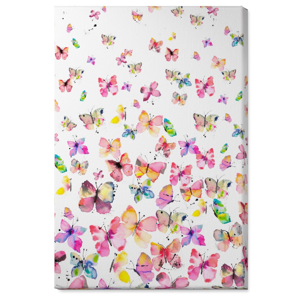 Watercolor Spring Butterflies - Multi Wall Art, No Frame, Single piece, Canvas, 24x36, Multicolor