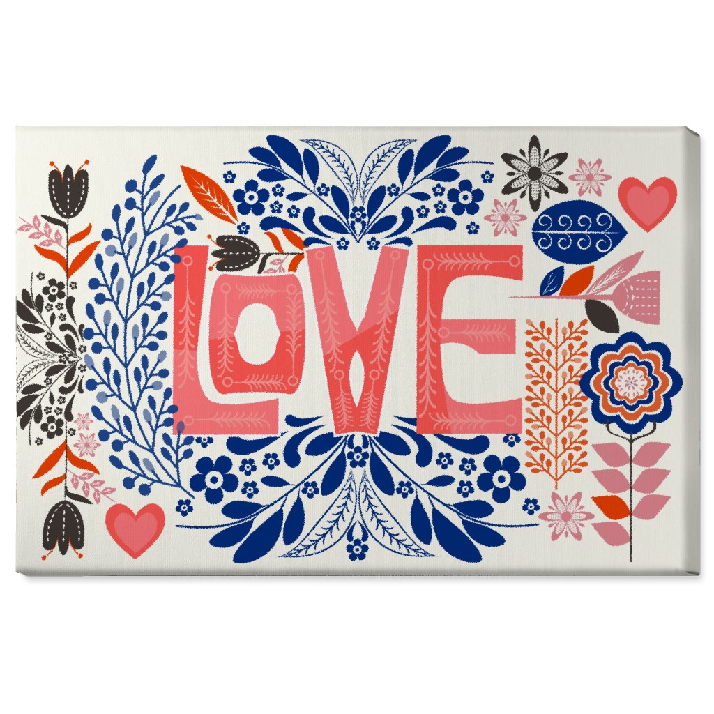 Love Botanical - Pink and Blue Wall Art, No Frame, Single piece, Canvas, 24x36, Red