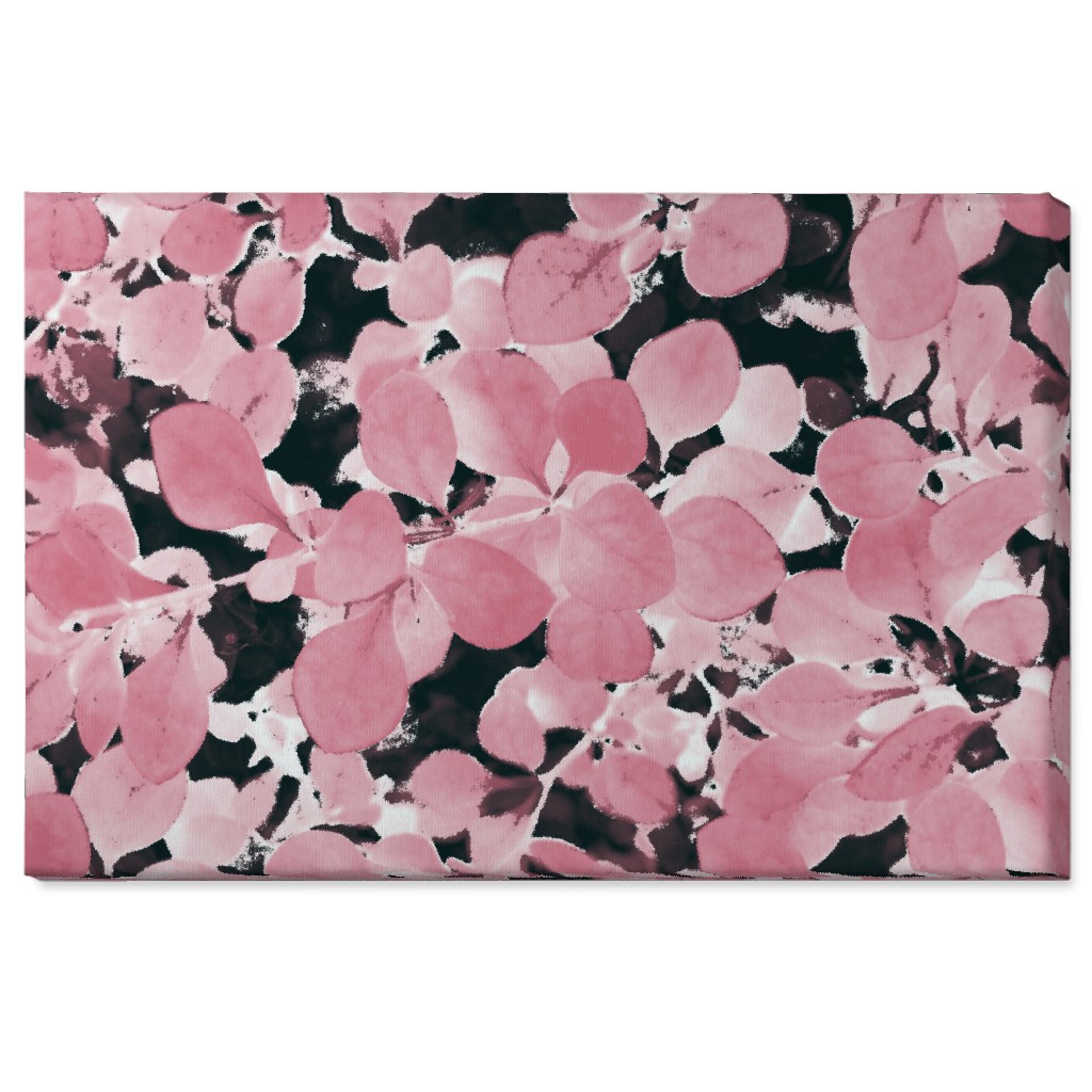 Plum Leaves - Pink on Black Wall Art, No Frame, Single piece, Canvas, 24x36, Pink, Bright Pink