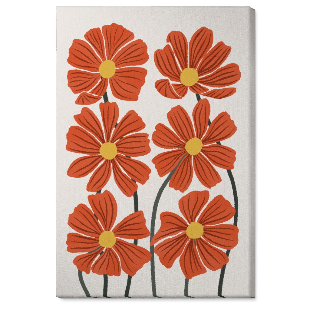 Botanical Cosmos Flowers Wall Art, No Frame, Single piece, Canvas, 24x36, Red, Fawn