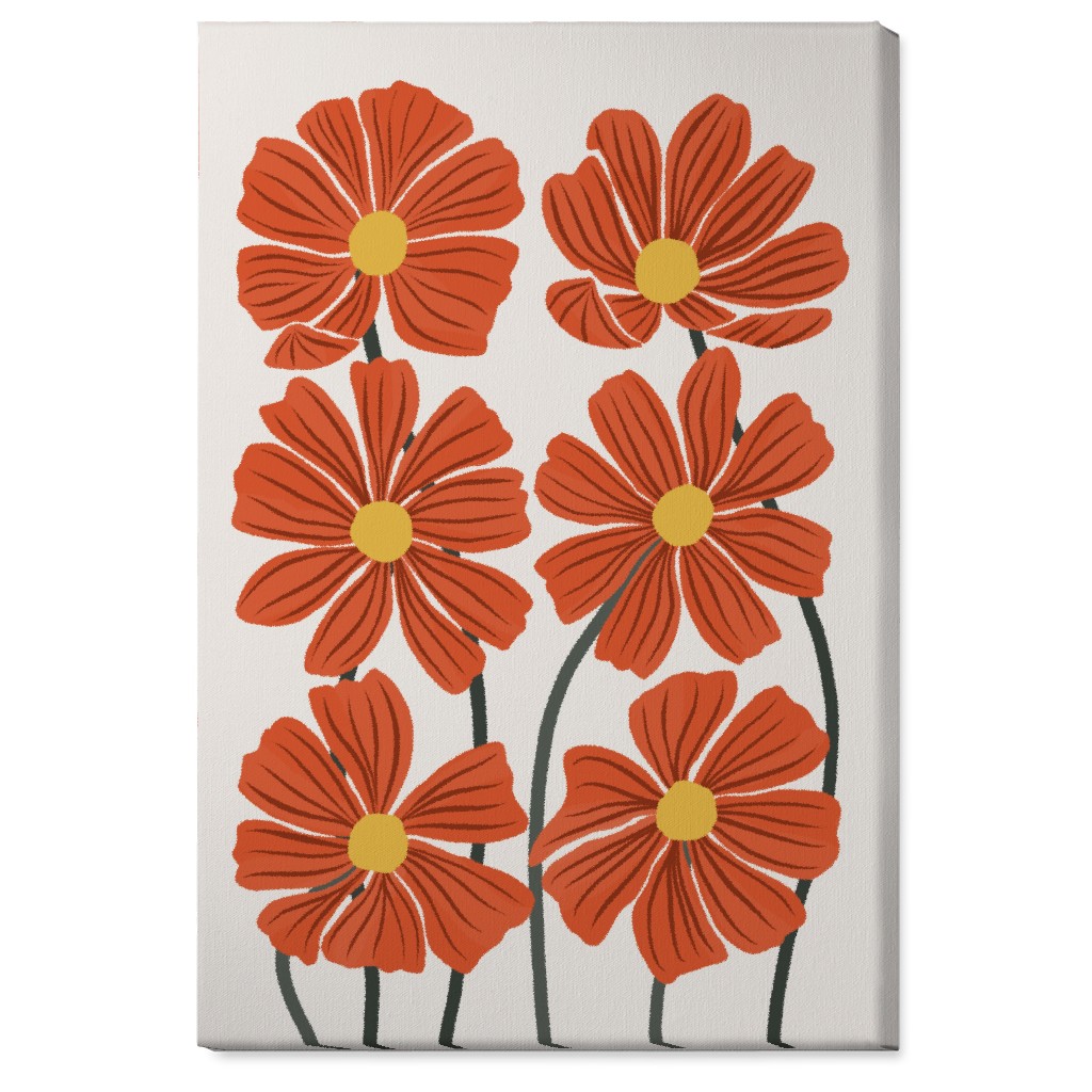 Botanical Cosmos Flowers Wall Art, No Frame, Single piece, Canvas, 24x36, Red