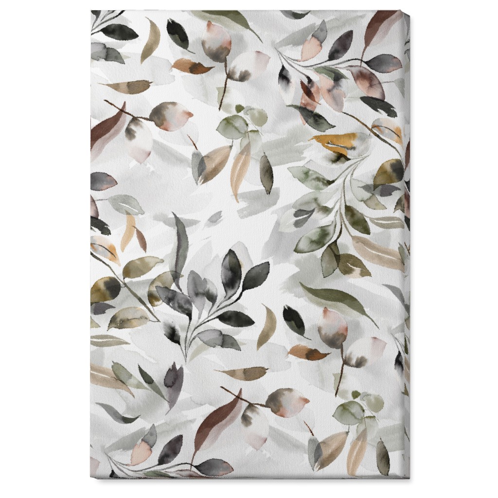 Watercolor Botanical Leaves - Beige Wall Art, No Frame, Single piece, Canvas, 24x36, Beige