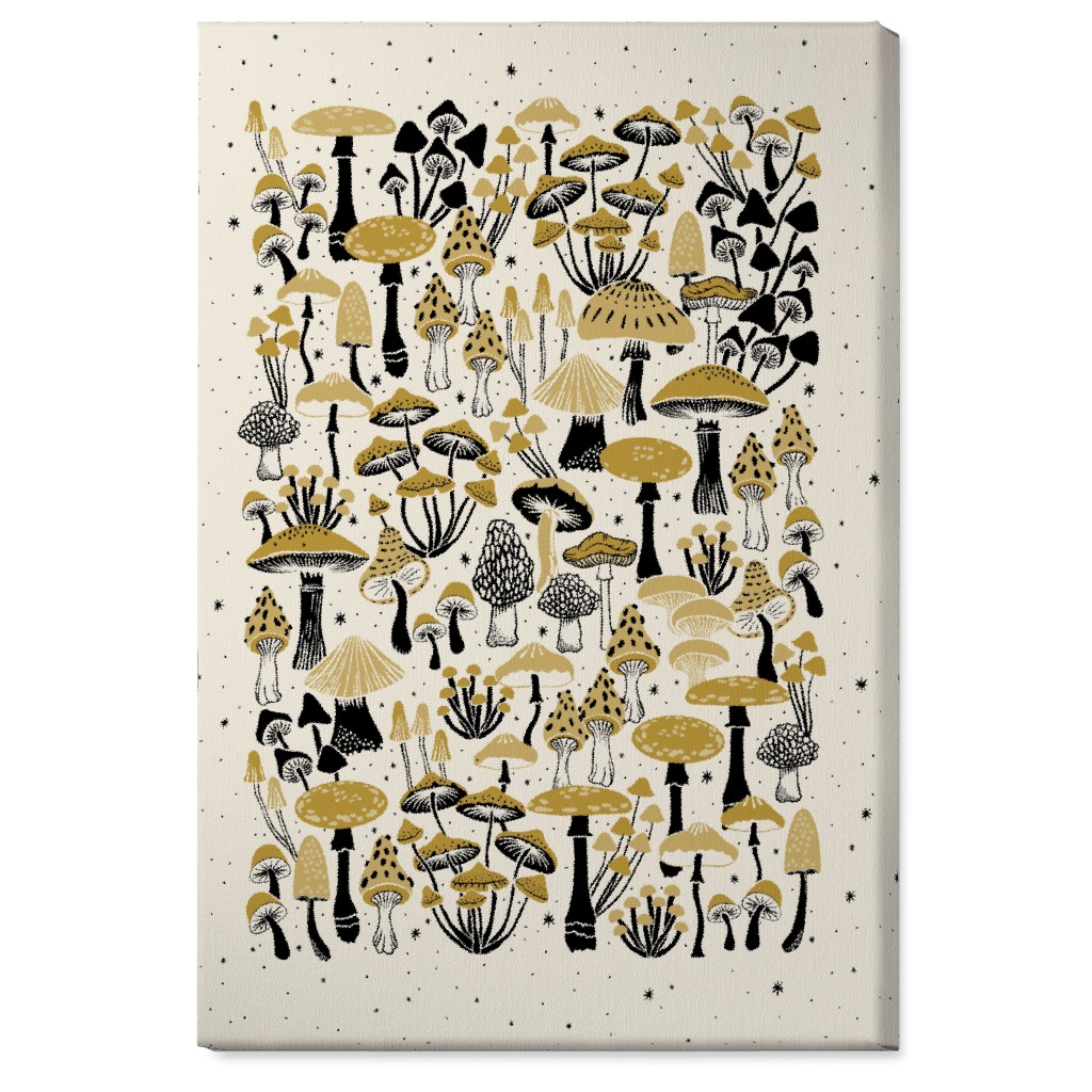 Mushrooms and Stars Wall Art, No Frame, Single piece, Canvas, 24x36, Yellow, Antique White