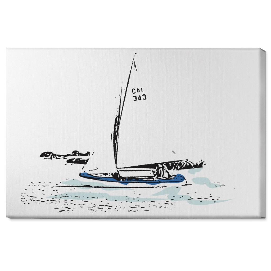 Sailing - White and Blue Wall Art, No Frame, Single piece, Canvas, 24x36, White, White