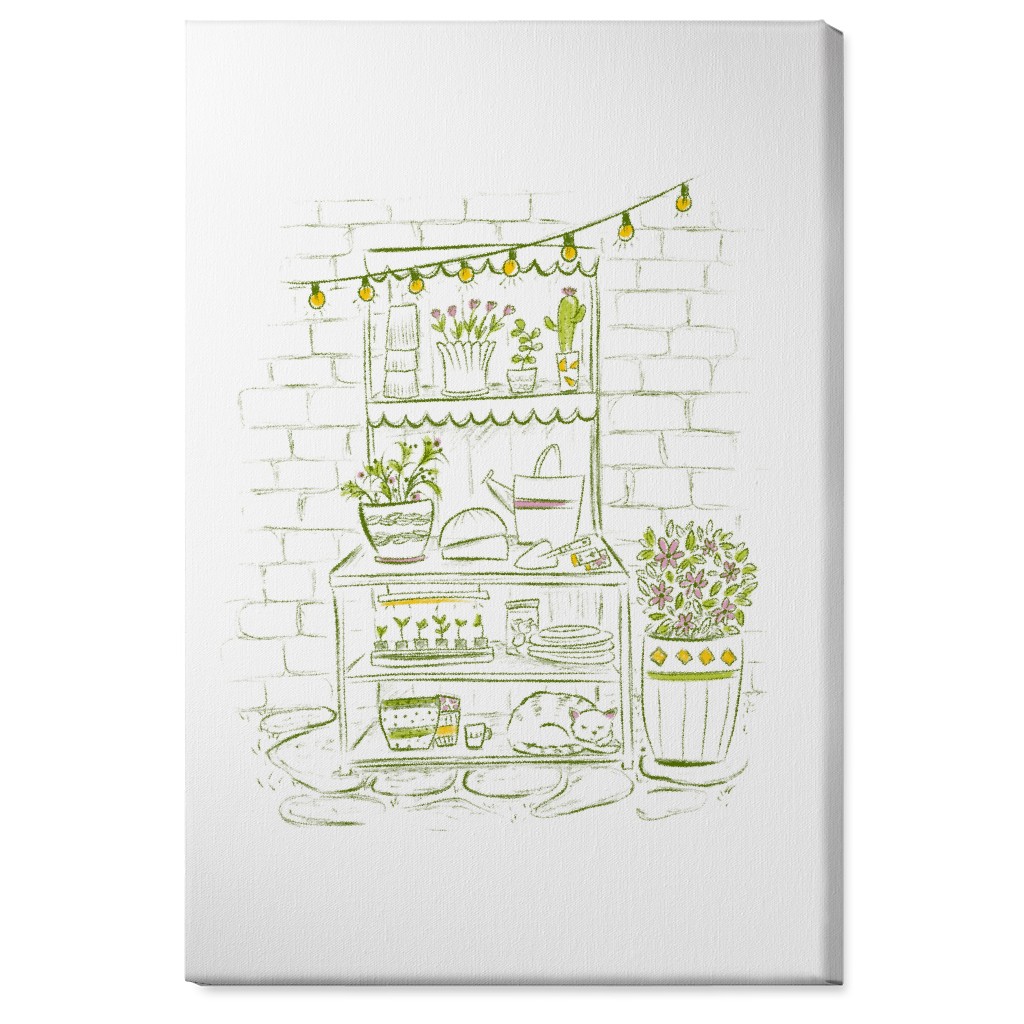 the Cat Nap Potting Stand - Green Wall Art, No Frame, Single piece, Canvas, 24x36, Green