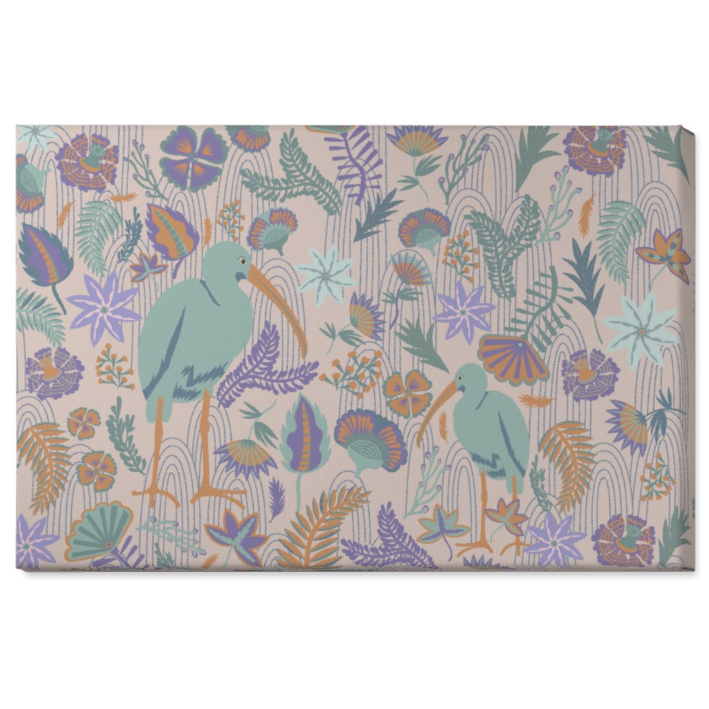 Ibis and Plants - Pink Wall Art, No Frame, Single piece, Canvas, 24x36, Multicolor