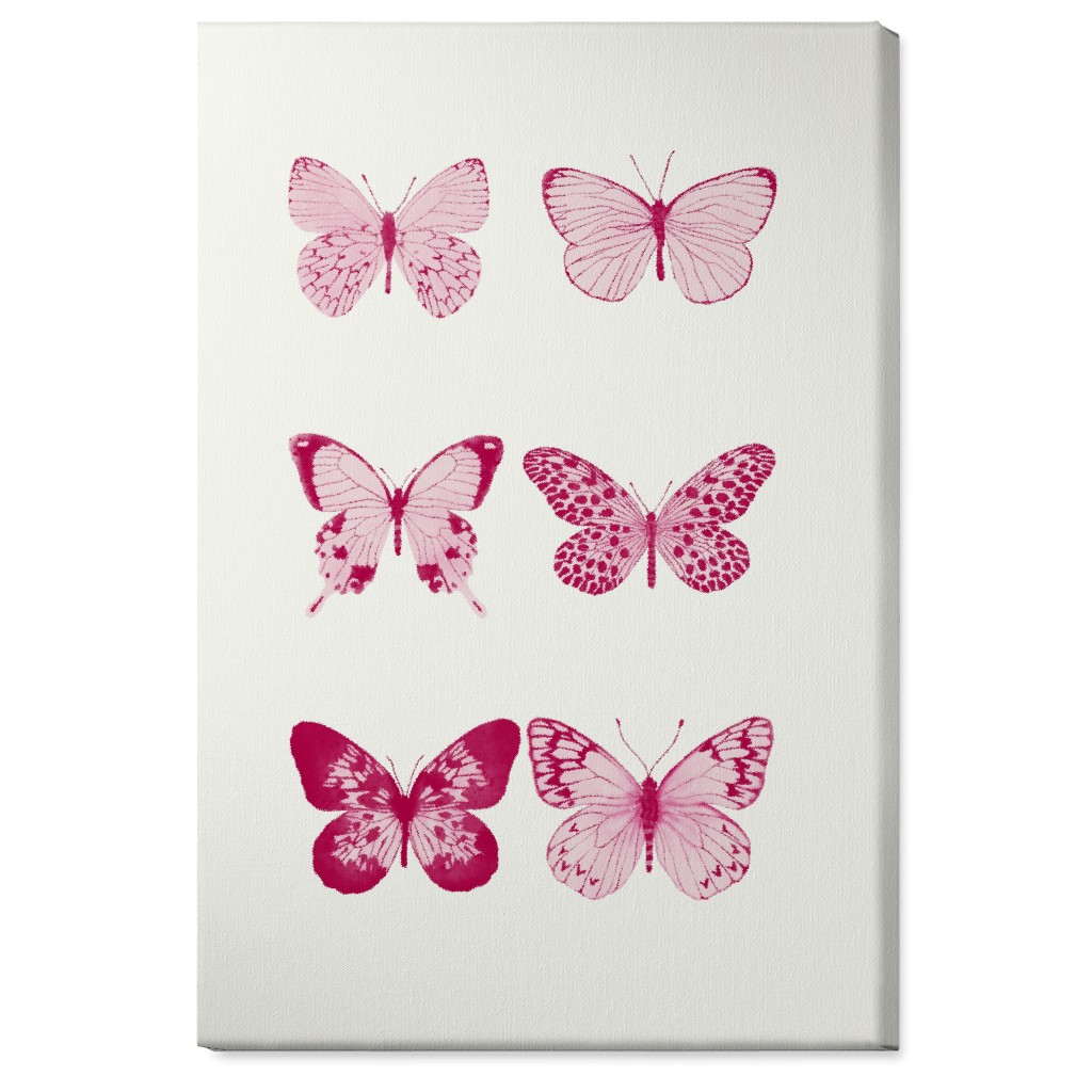 Butterflies Pairs Wall Art, No Frame, Single piece, Canvas, 24x36, Pink, Hot Pink