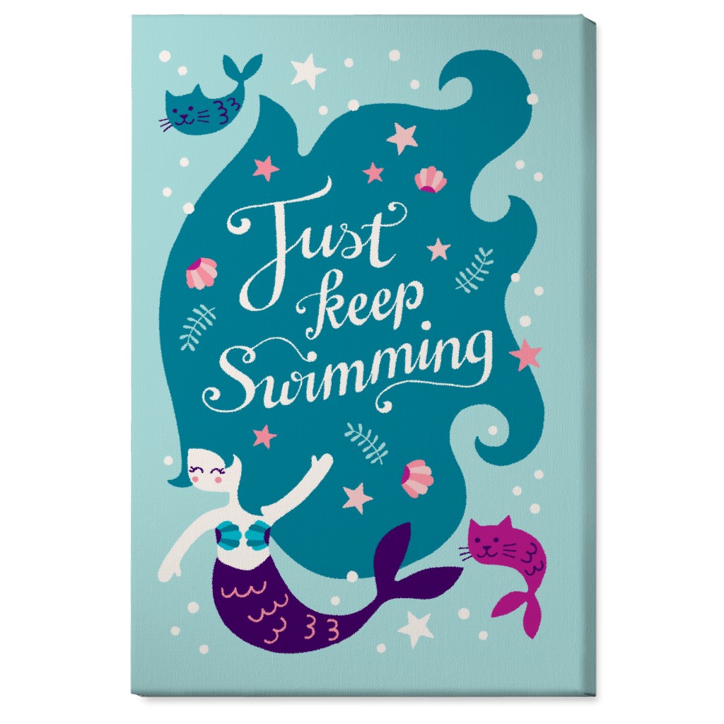 Mermaid Just Keep Swimming - Blue Wall Art, No Frame, Single piece, Canvas, 24x36, Blue, True Blue