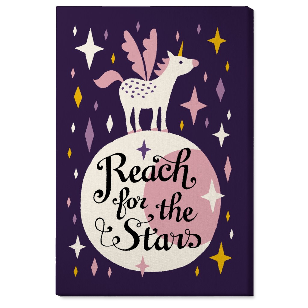 Unicorn Reach for the Stars - Pink & Purple Wall Art, No Frame, Single piece, Canvas, 24x36, Pink, Bright Pink